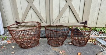 Lot Of Three Vintage Metal Wire Oyster Baskets