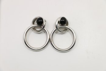Sterling Silver Onyx Hoop Earrings
