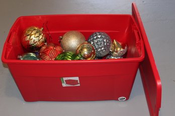 36 In Red Bin Of Large Ornaments