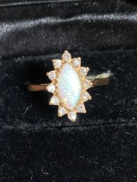 14K Yellow Gold Opal And Diamond Ring  - Size 7