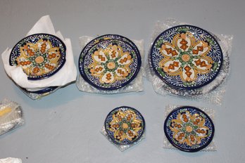 12 Place Settings Of Hand Painted Old Talavera Mexican China (special!) 3-4K Cost