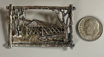 Sterling Silver Covered Bridge Pin