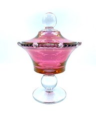 Lovely Vintage Ruby Flash Footed Candy Dish W/ Lid By Paden City