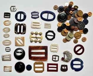 Over 50 Vintage Belt Buckles & Buttons: Mother Of Pearl, Bakelite & More