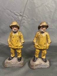 2 Antique In The Style Of Easter Cast Iron Specialty Co Old Salt Fisherman 2.75x5.75