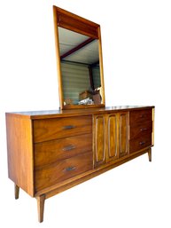 MCM, 9 Drawer Long Dresser And Mirror.