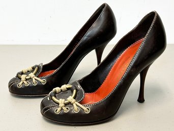 Leather Heels With Brass Rings By Yves Saint Laurent