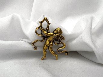 Exceptional Vintage Gold (14k?) Cherub Brooch, Signed MMA