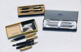 Three Sets Of Pens And Mechanical Pencils- Montefiore (Also Calligraphy), Cross And Unbranded