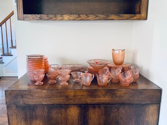 Cherry Blossom Pink Depression Glass Dinnerware Set