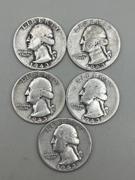 5 Beautiful 1943 Silver Washington Quarters