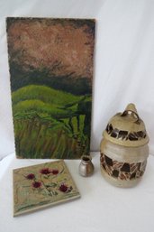 A Grouping Of Tile Paintings And Studio Pottery