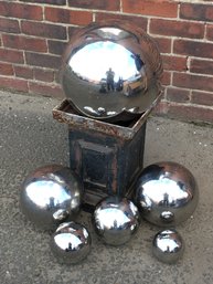 Lot Of Six (6) Fantastic Gazing Globes - All Metal - Several Sizes - Very Nice Pieces - Chromed Metal !