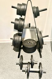 Set Of Weight Plates For Dumbells And Barbells Including Stand