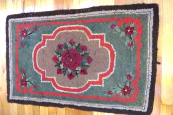 Vintage Hook Rug Red Roses