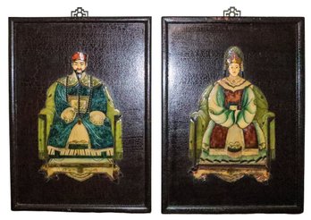 Vintage Chinese Emperor And Empress Ancestral Panels 1950's