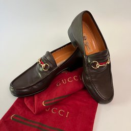 Gucci Brown-Brass Bit Loafers - Size 41.5 M