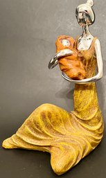Mother & Baby Child Figurine - Plastic Resin - Mustard Rust Silver - Unsigned - 9 H X 6.75 X 5 - Hair In Bun