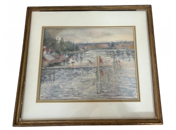 An Original Vintage Watercolor, Coastal Beach Scene, Signed J. Houlis