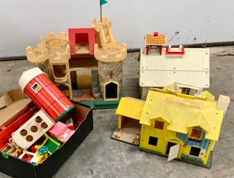 Vintage Fisher Price Lot ~ Castle, School, House & Extras