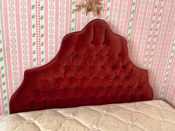 Fantastic 1970s Tufted Red Velveteen Headboard - Full Size