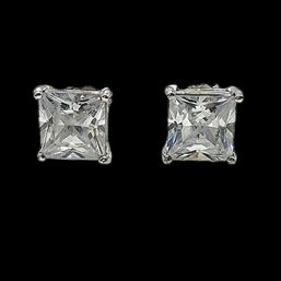 Sterling Silver Square Cut Clear Gemstone Stud Earrings