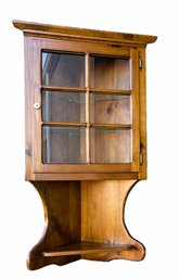Vintage Corner Wall Accent Cabinet With Two Glass Shelves