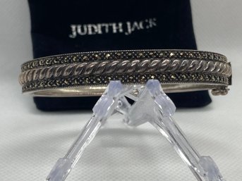 STUNNING Original Signed JUDITH JACK Designer Sterling Silver Marcasite Bangle Bracelet