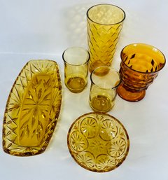 Lot Of Vintage Yellow/amber Glassware