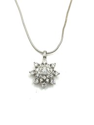 Vintage Italian Sterling Silver Smooth Chain With CZ Stones Snowflake Pendant