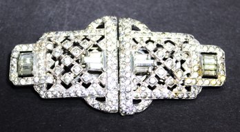 Vintage 19i20s White Rhinestone Rhodium Plated Duet Brooch