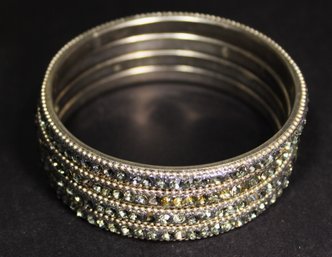 Lot Four Silver Tone Rhinestone Bangle Bracelets