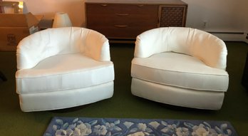 Pair Of White Swivel Barrel Chairs