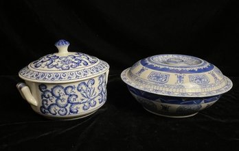 Blue And White Jar Lot Of 2