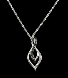 Beautiful Italian Sterling Silver Twisted Chain With Light And Dark Marcasite Pendant