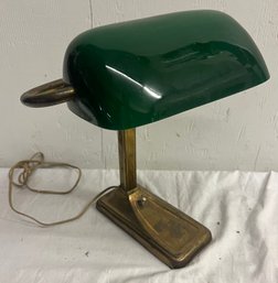 Brass Student Lamp With Emerald Shade