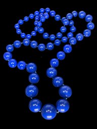 Large 36' Long 1980s Bakelite Plastic Blue Graduated Beaded Necklace