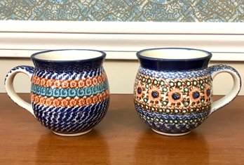 Pair Of Handmade POLISH POTTERY Mugs