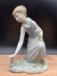 Lladro Figurine -girl Picking Flowers. 8' Tall