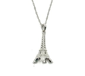 Sterling Silver Small Twist Chain With Sterling Silver Eifle Tower Pendant