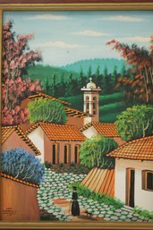 Lovely Original Oil Painting Of An Honduran Country Scene Signed Franklin L. Dated 1992