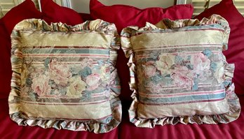 Pair Of Large Square Pillows With Ruffled Edges