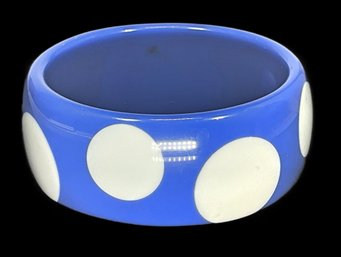 1980s Vintage Large Blue White Polka Dot Bangle Bracelet