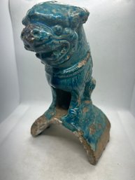 Antique Chinese Turquoise Glazed FOO DOG Roof Tile