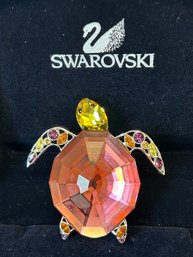 Very Fine Signed SWAROVSKI CRYSTAL Turtle Brooch With Both Boxes