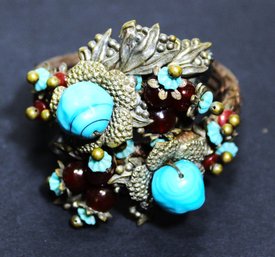 Very Unusual Vintage Meriam Haskell Style Bracelet W Blue Stones