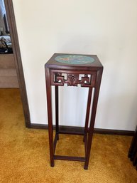 Oriental Wooden Stand With Inlaid Metal Tile