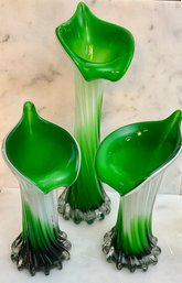 Art Deco Jack In The Pulpit Glass Cased Calla Lily Vases