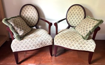 2 Barbara Barry For Baker Furniture Oval X Back Accent Chairs With Matching Pillows