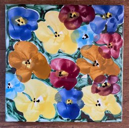 Large Marazzi Sassuolo Art Tile From Italy - Hand Painted Floral Design